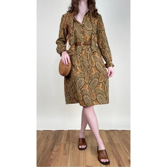 Vintage 60s French Ruffle Midi Dress Animal Print Cottagecore Bohemian Academia - Picture 2 of 8